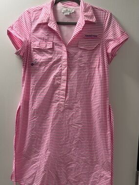 Vineyard Vines Pink and White Striped Button-Down Shirt Dress